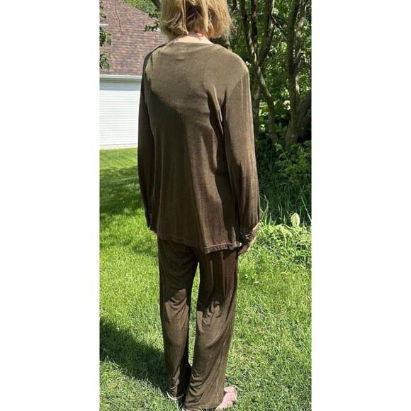COLDWATER CREEK 2 Piece Vintage Set Size Medium Olive Beaded Sequins Long Sleeve - Picture 15 of 16